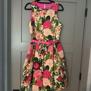 Eliza J Floral Dress with Pink and Green Accents
